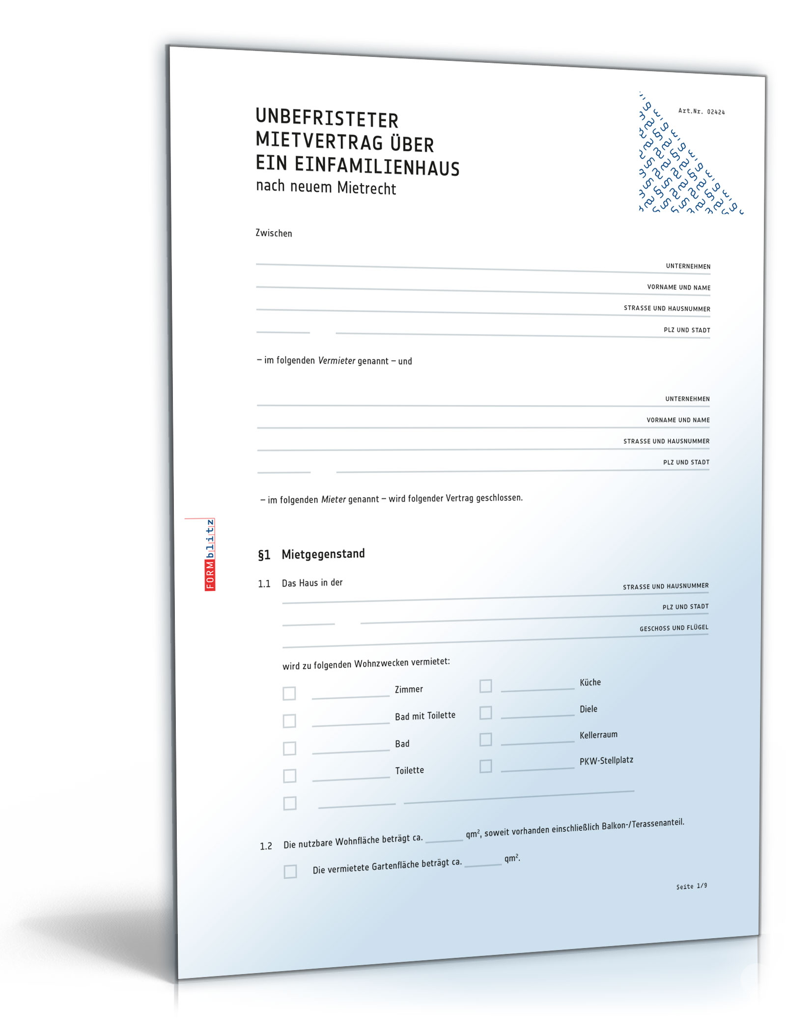 Mietvertrag über ein Einfamilienhaus Dokument zum Download