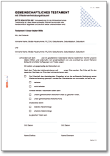 Gemeinschaftliches Testament mit Wiederverheiratungsklausel Dokument zum Download