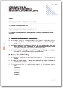 Kreditvertrag zu gewerblichen Zwecken bei gleichbleibender Tilgung Dokument zum Download