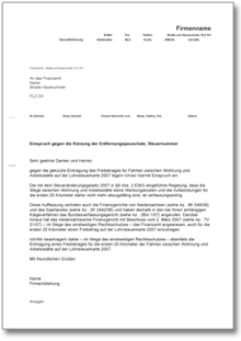 Einspruch Gegen Die Kurzung Der Pendlerpauschale Entfernungspauschale De Musterbrief Download