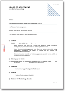 Heads of Agreement - zu einem Verlagsvertrag Dokument zum Download