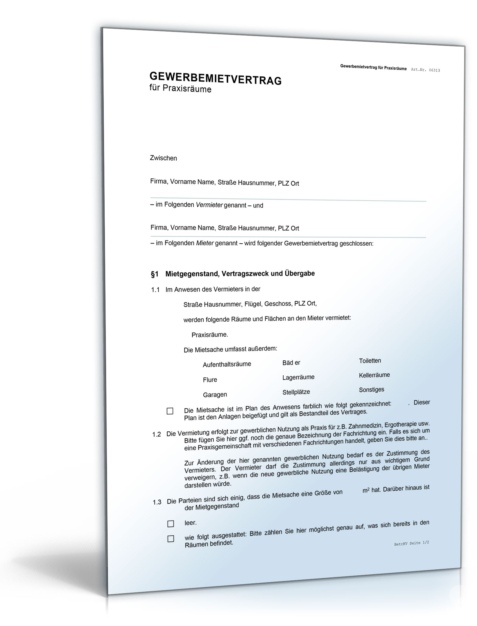 Gewerbemietvertrag für Praxisräume Dokument zum Download