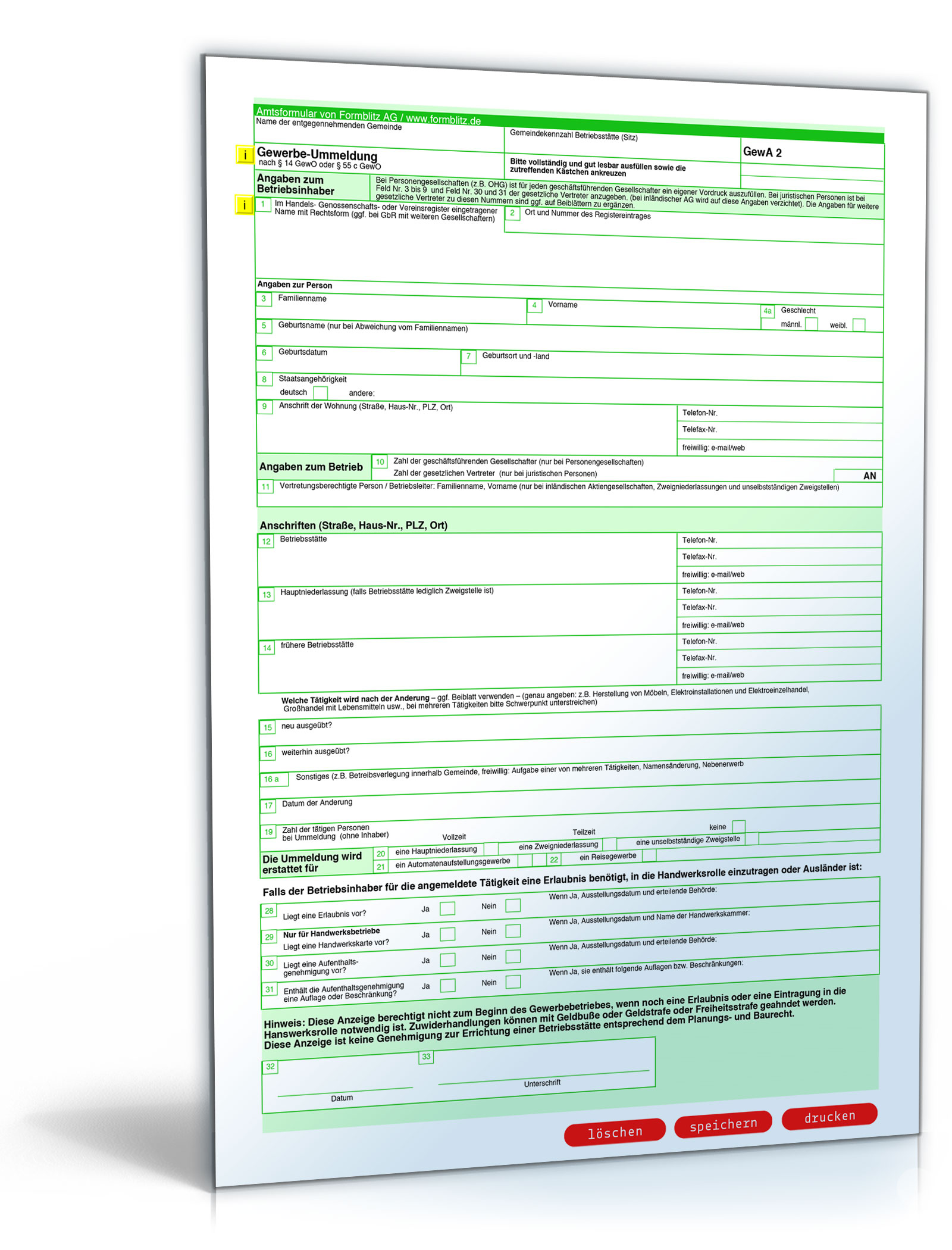 Gewerbeummeldung Dokument zum Download