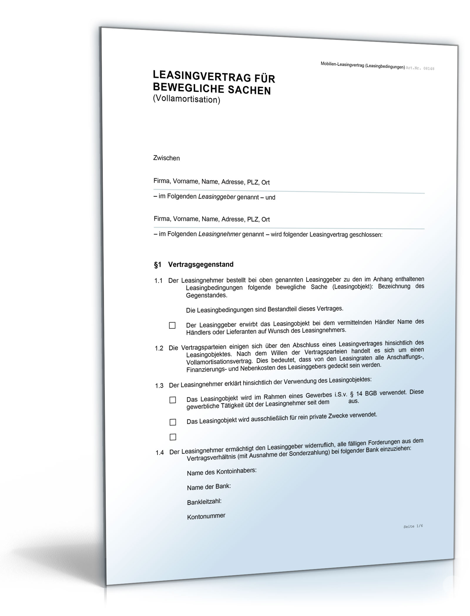 Mobilien-Leasingvertrag (Vollamortisation) Dokument zum Download