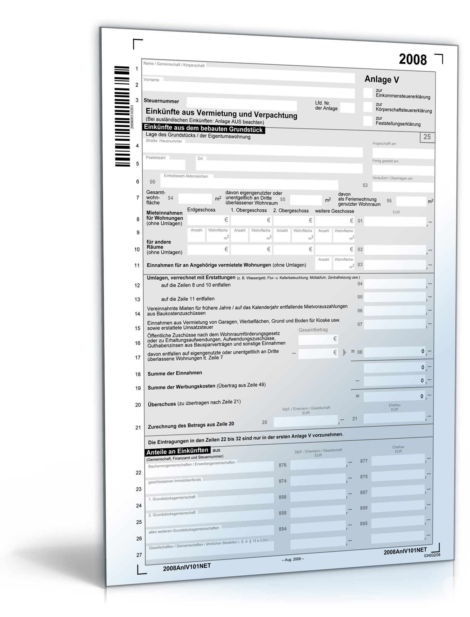 Anlage V 2008 Dokument zum Download