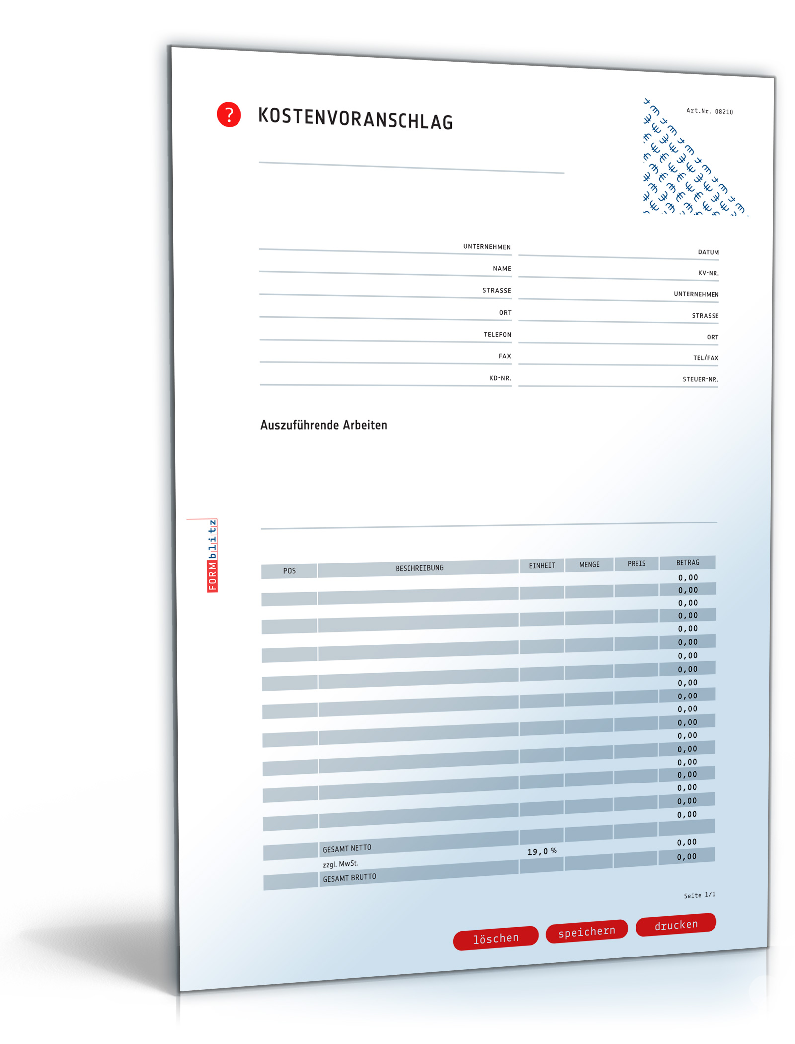 Kostenvoranschlag (allgemein) Dokument zum Download