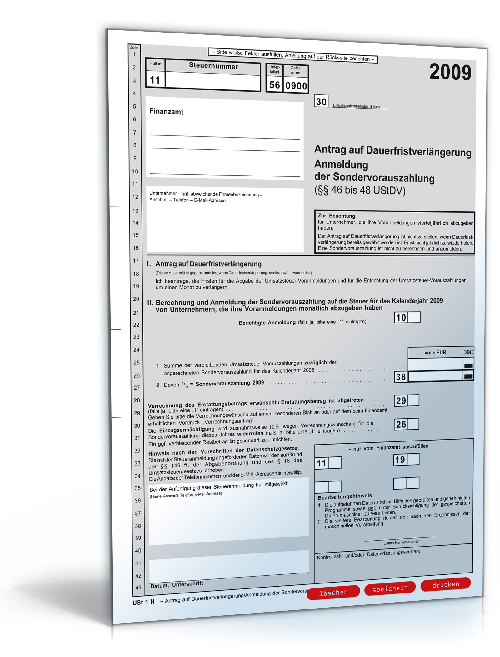 Antrag auf Dauerfristverlängerung 2009 Dokument zum Download