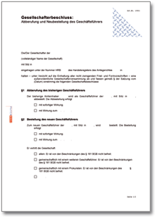 Abberufung und Neubestellung eines GmbH-Geschäftsführers Dokument zum Download