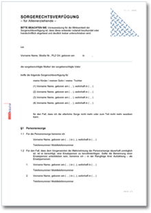 Sorgerechtsverfügung für Alleinerziehende Dokument zum Download