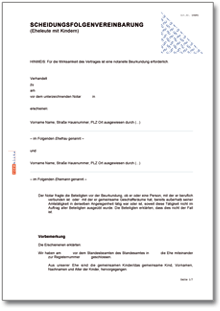 Scheidungsfolgenvereinbarung (Eheleute mit Kindern) Dokument zum Download