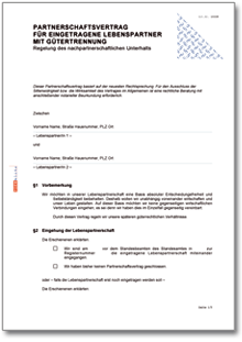 Ehevertrag für eingetragene Lebenspartner (Gütertrennung) Dokument zum Download