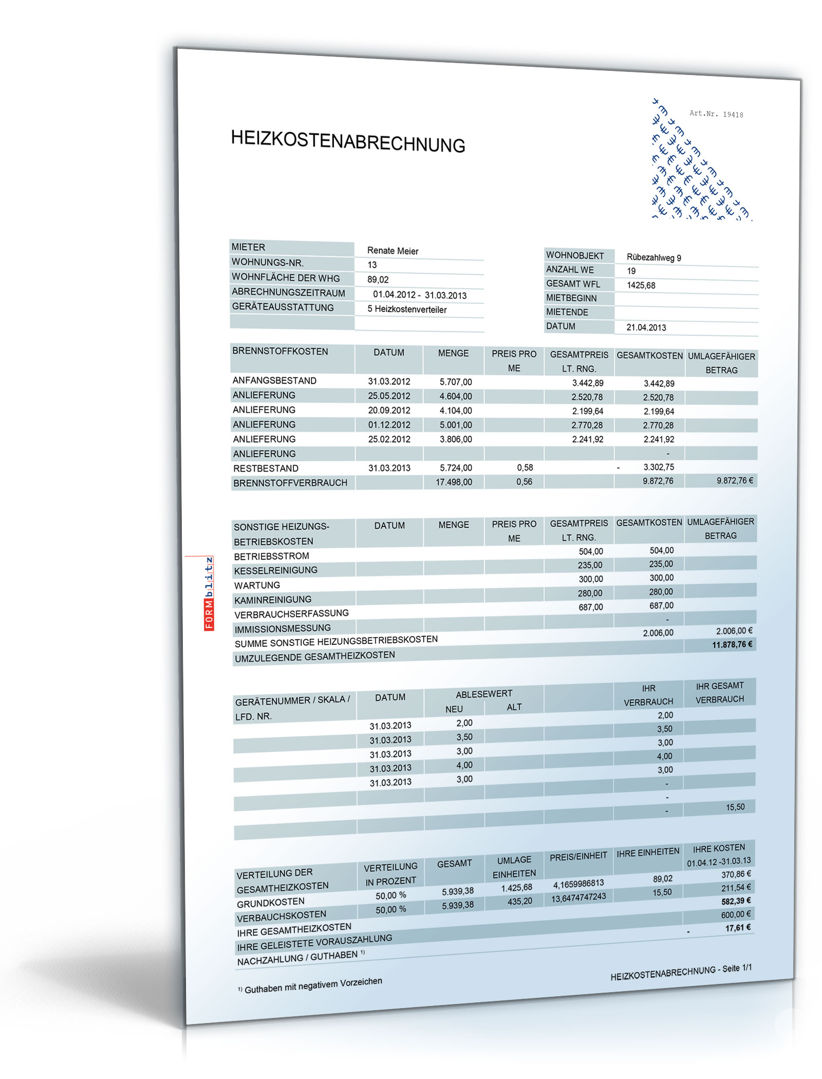 Betriebs- und Heizkostenabrechnung Dokument zum Download