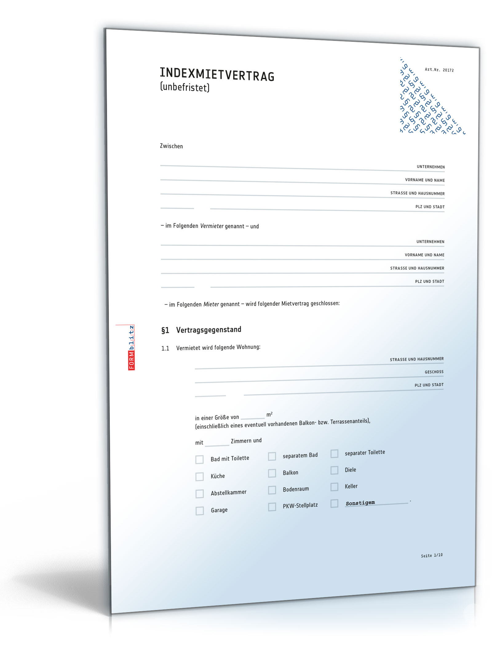 Mietvertrag mit Indexmiete Dokument zum Download