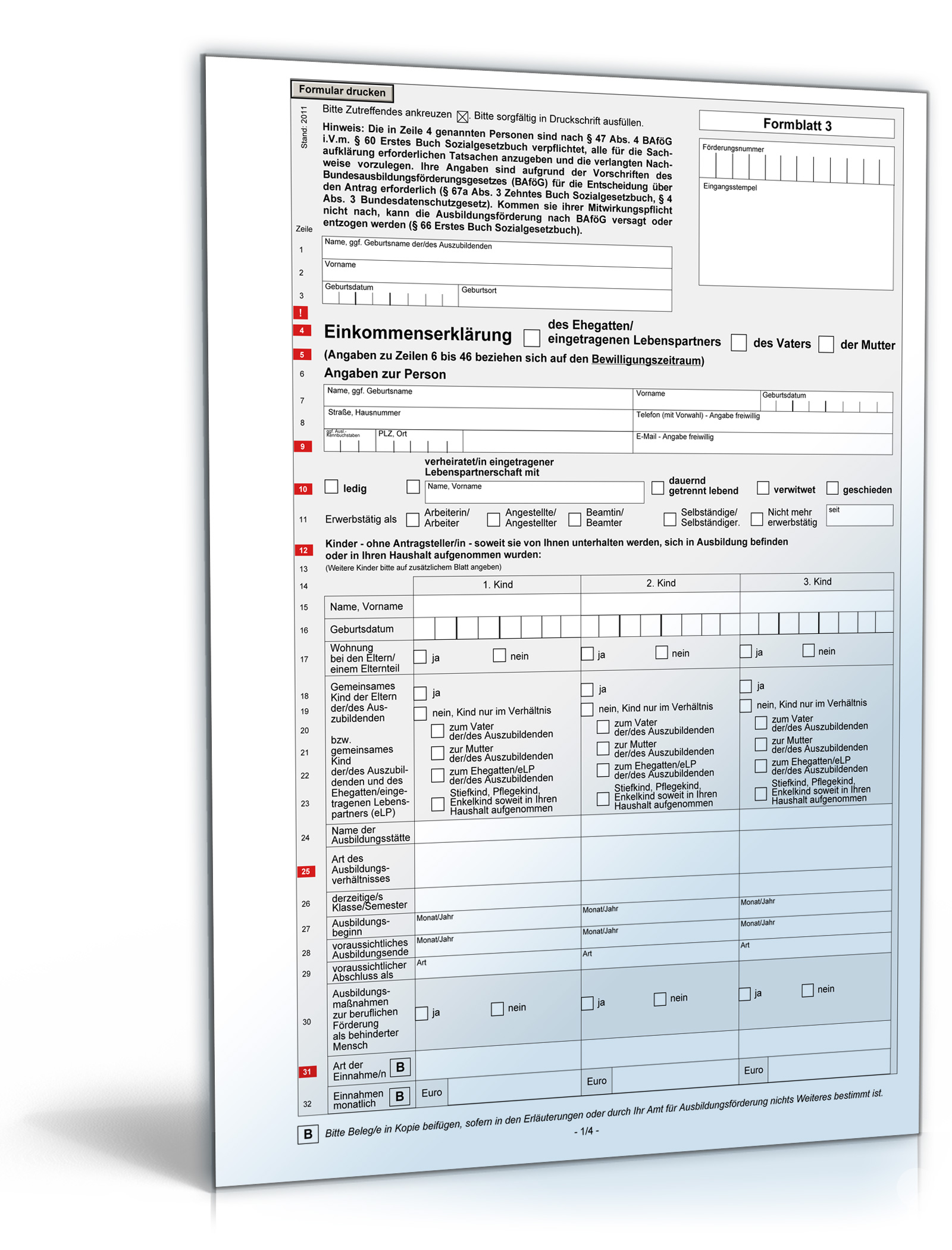 Einkommenserklärung Dokument zum Download