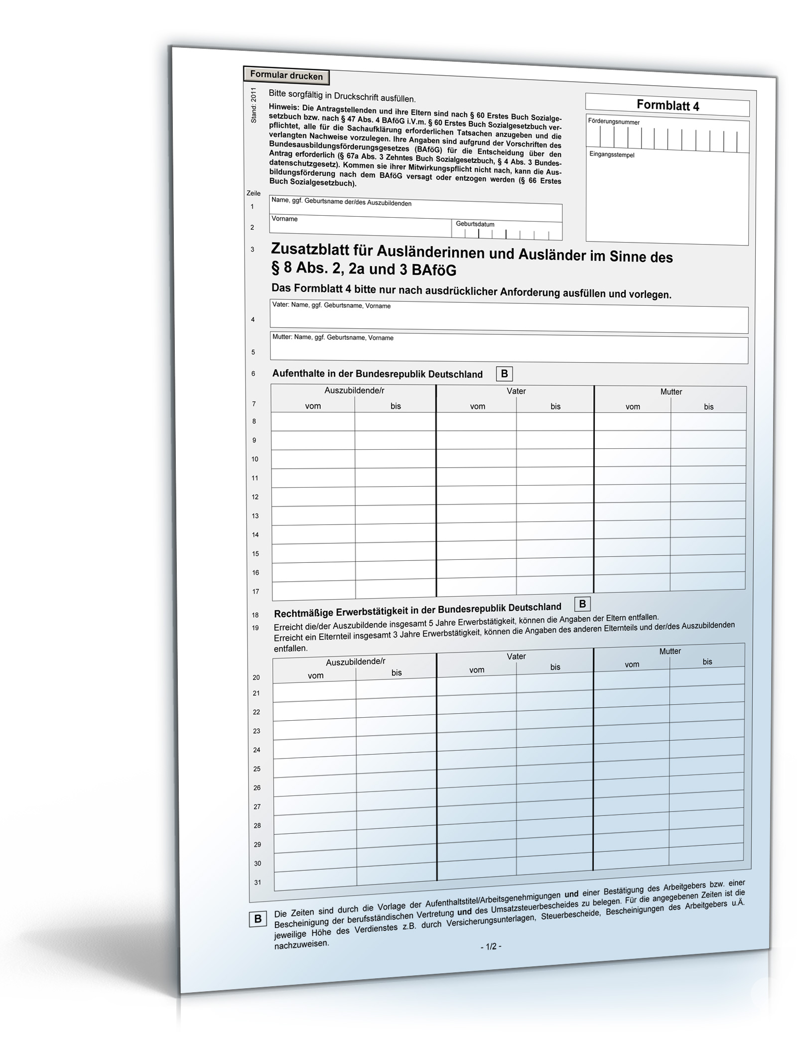 Zusatzblatt für Ausländerinnen und Ausländer Dokument zum Download