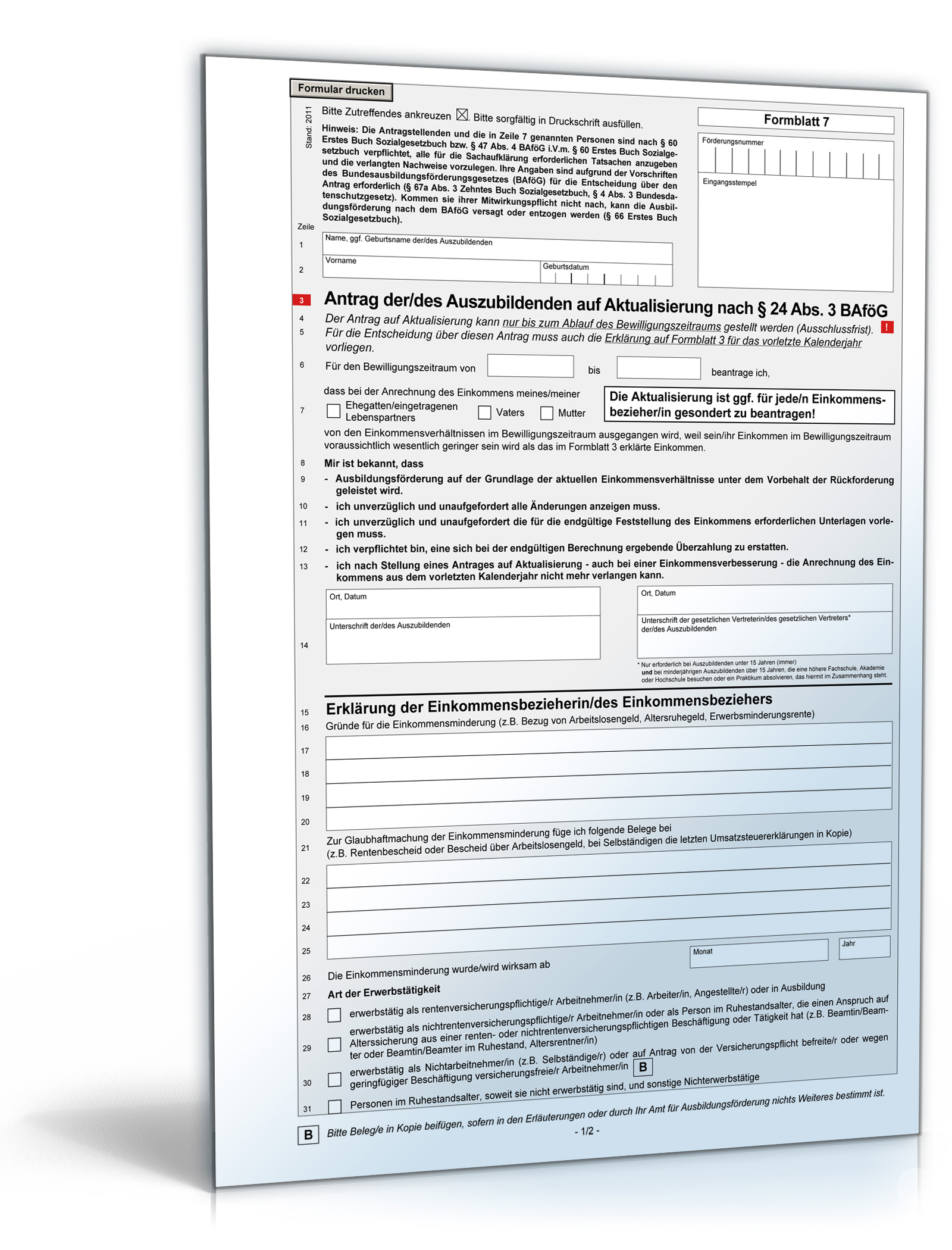 Antrag der/des Auszubildenden auf Aktualisierung Dokument zum Download