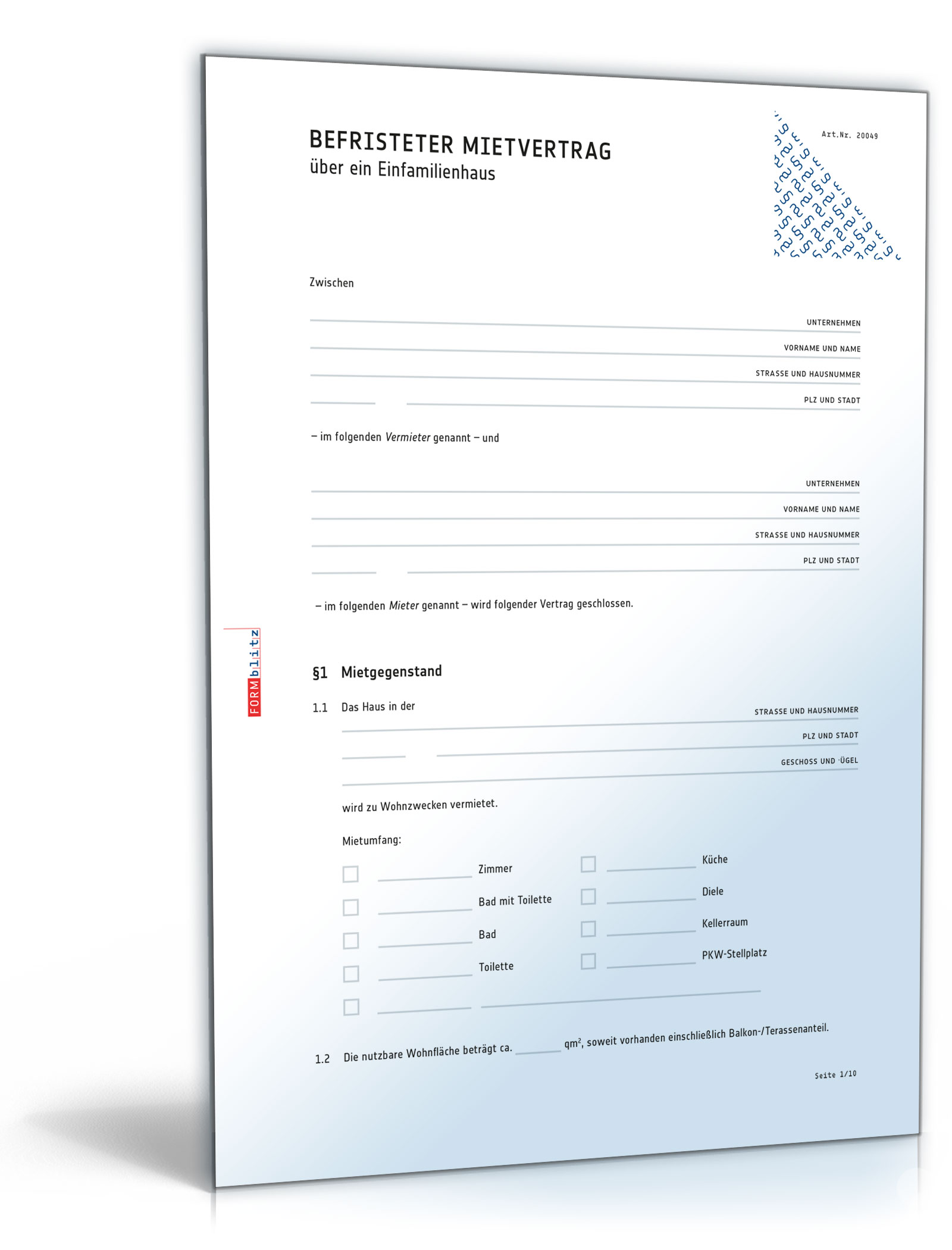 Mietvertrag über ein Einfamilienhaus (befristet) Dokument zum Download