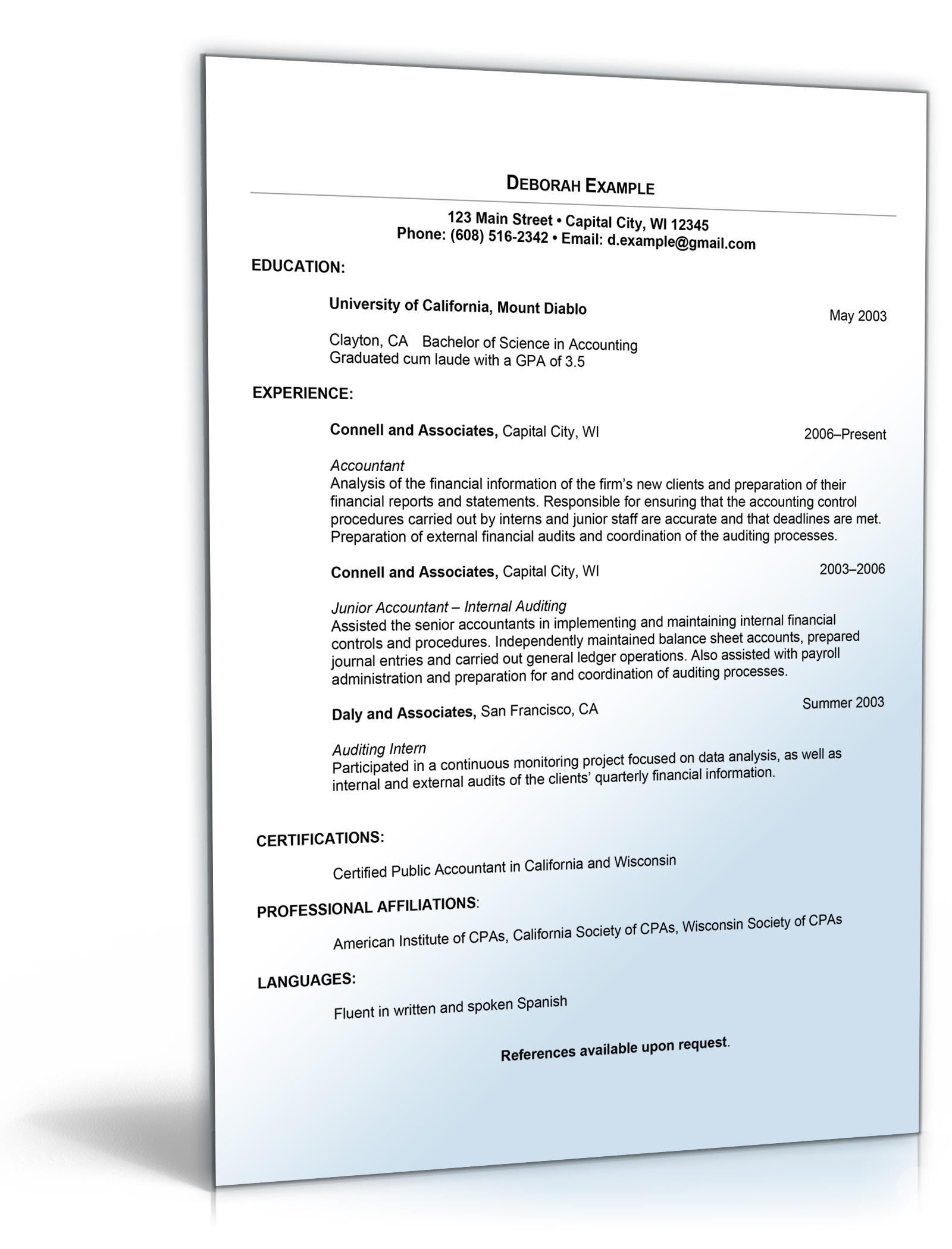 Sample Resume for Accounting Position Dokument zum Download