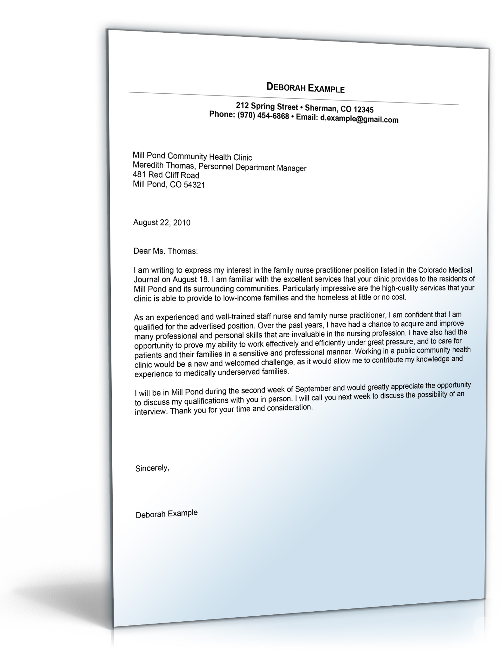 Sample Cover Letter for Nursing Position Dokument zum Download