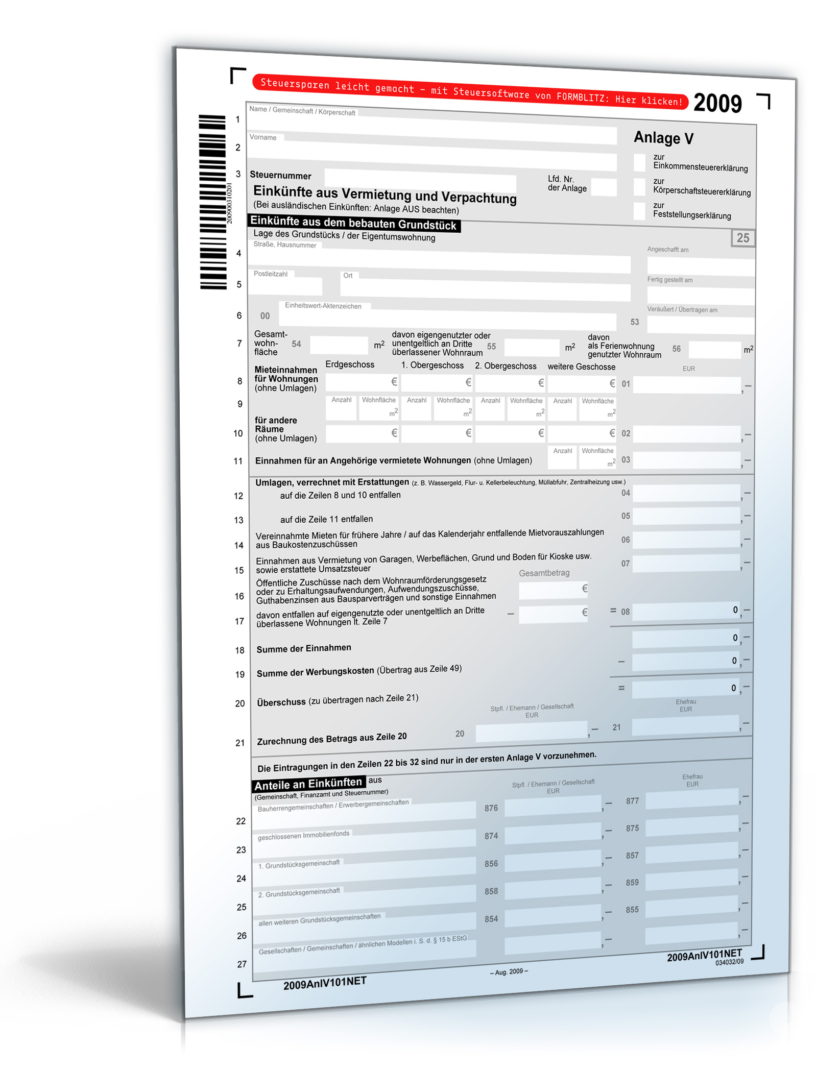 Anlage V 2009 Dokument zum Download