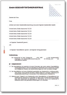 GmbH-Geschäftsführervertrag Dokument zum Download