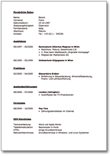 Lebenslauf (Maturant, Ausbildung) Dokument zum Download