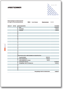 Rechentabelle: Werbungskosten Arbeitszimmer Dokument zum Download