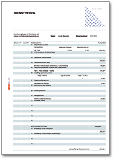 Rechentabelle: Dienstreisen Dokument zum Download