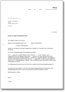 Einspruch Gegen Einen Bussgeldbescheid Wegen Widerrechtlichen Parkens At Musterbrief Download