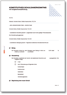 Konstitutives Schuldanerkenntnis mit Ausgleichsverpflichtung Dokument zum Download