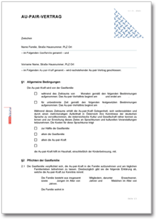 Au-Pair Vertrag Dokument zum Download