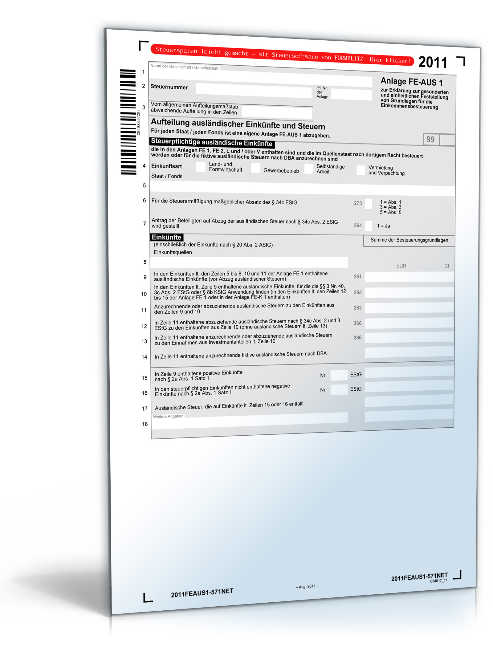 Anlage FE-AUS1 2011 Dokument zum Download