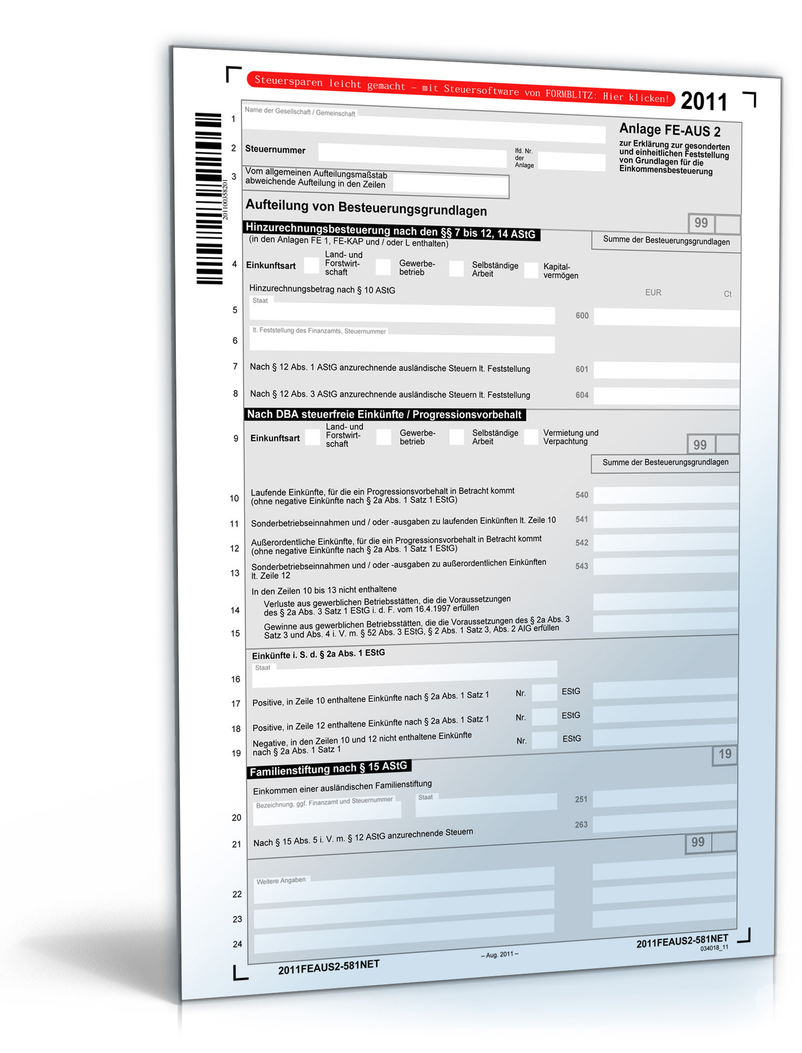 Anlage FE-AUS2 2011 Dokument zum Download