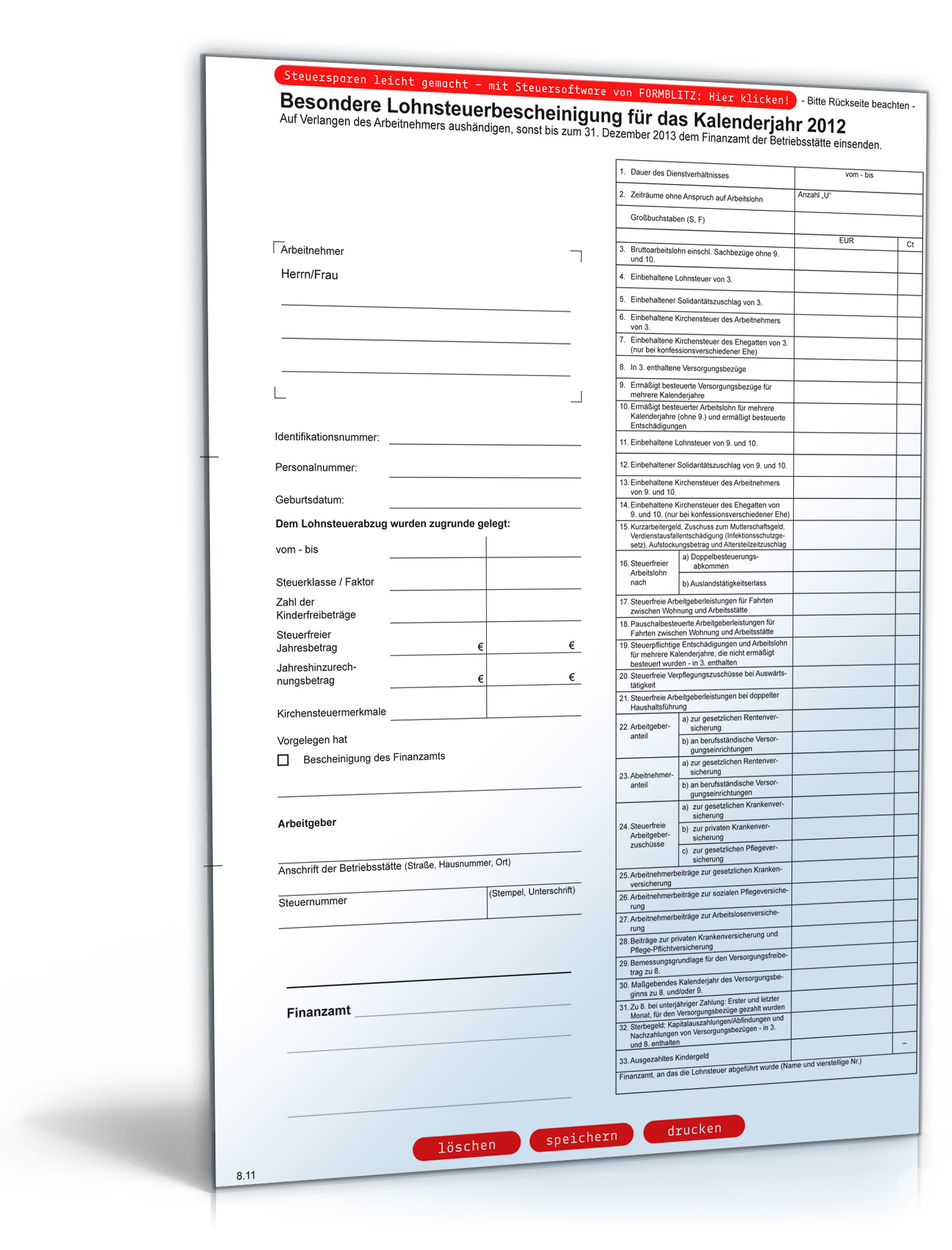 Besondere Lohnsteuerbescheinigung 2012 Dokument zum Download