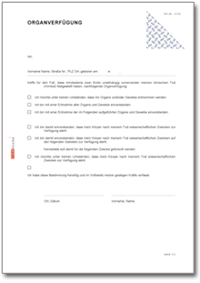 Organverfügung Dokument zum Download