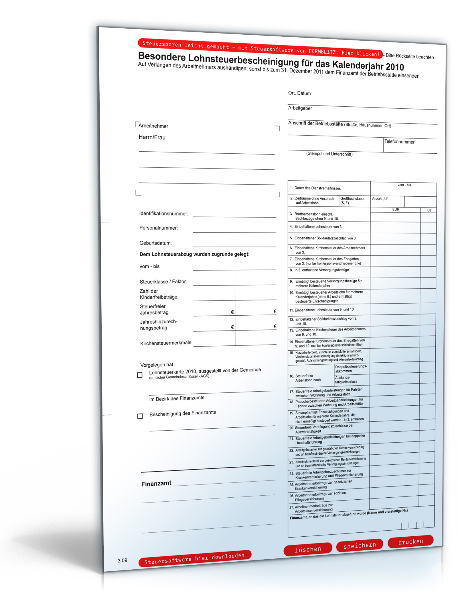 Besondere Lohnsteuerbescheinigung 2010 Dokument zum Download