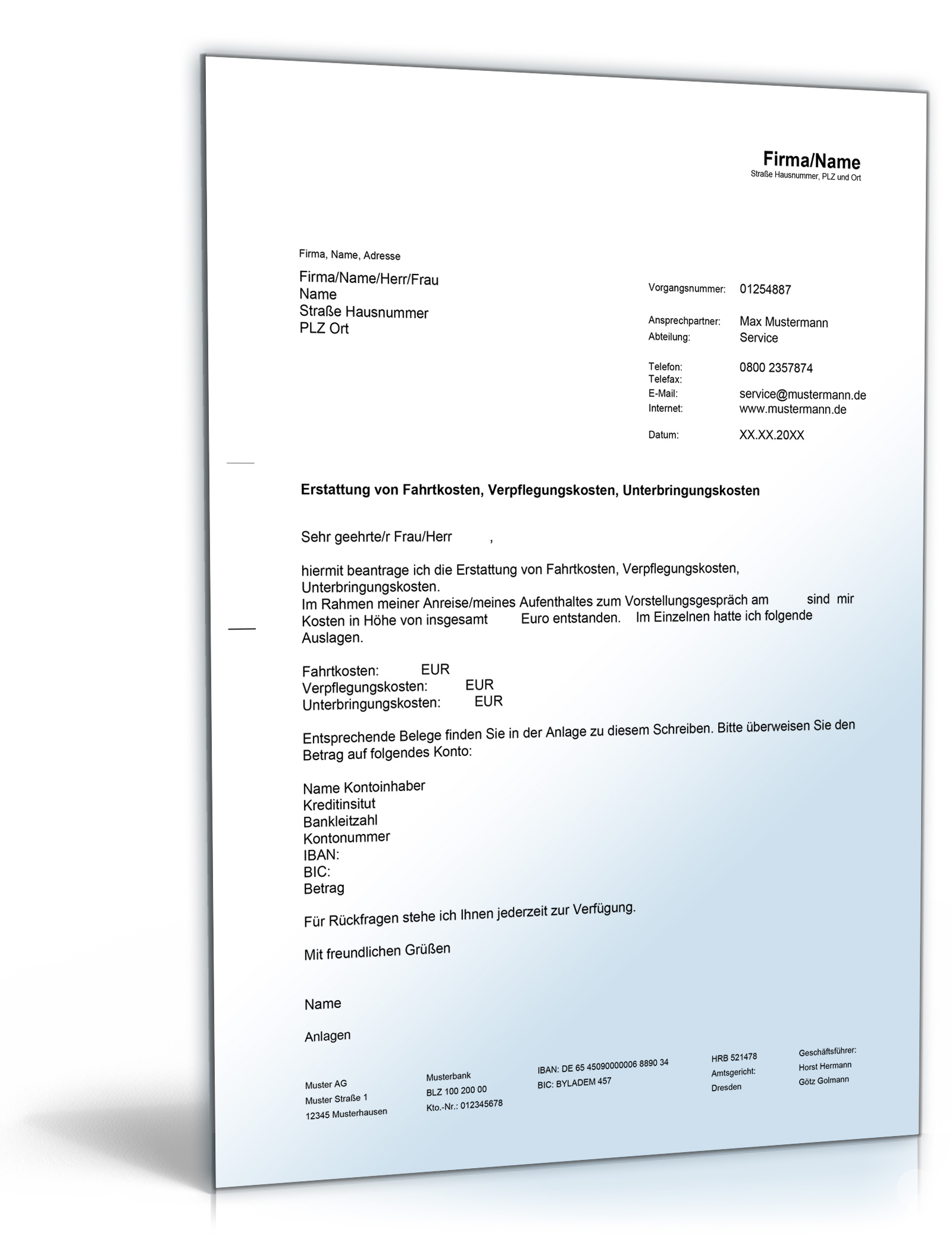 Erstattung von Spesen eines Vorstellungstermins Dokument zum Download