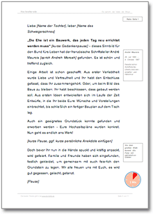 Hochzeitsrede (Eltern der Braut) Dokument zum Download