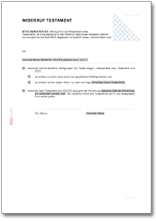 Widerruf eines Testaments Dokument zum Download