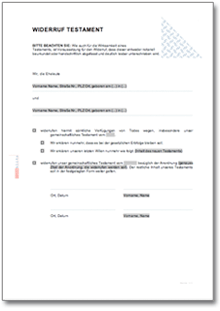 Widerruf eines gemeinschaftlichen Testaments Dokument zum Download