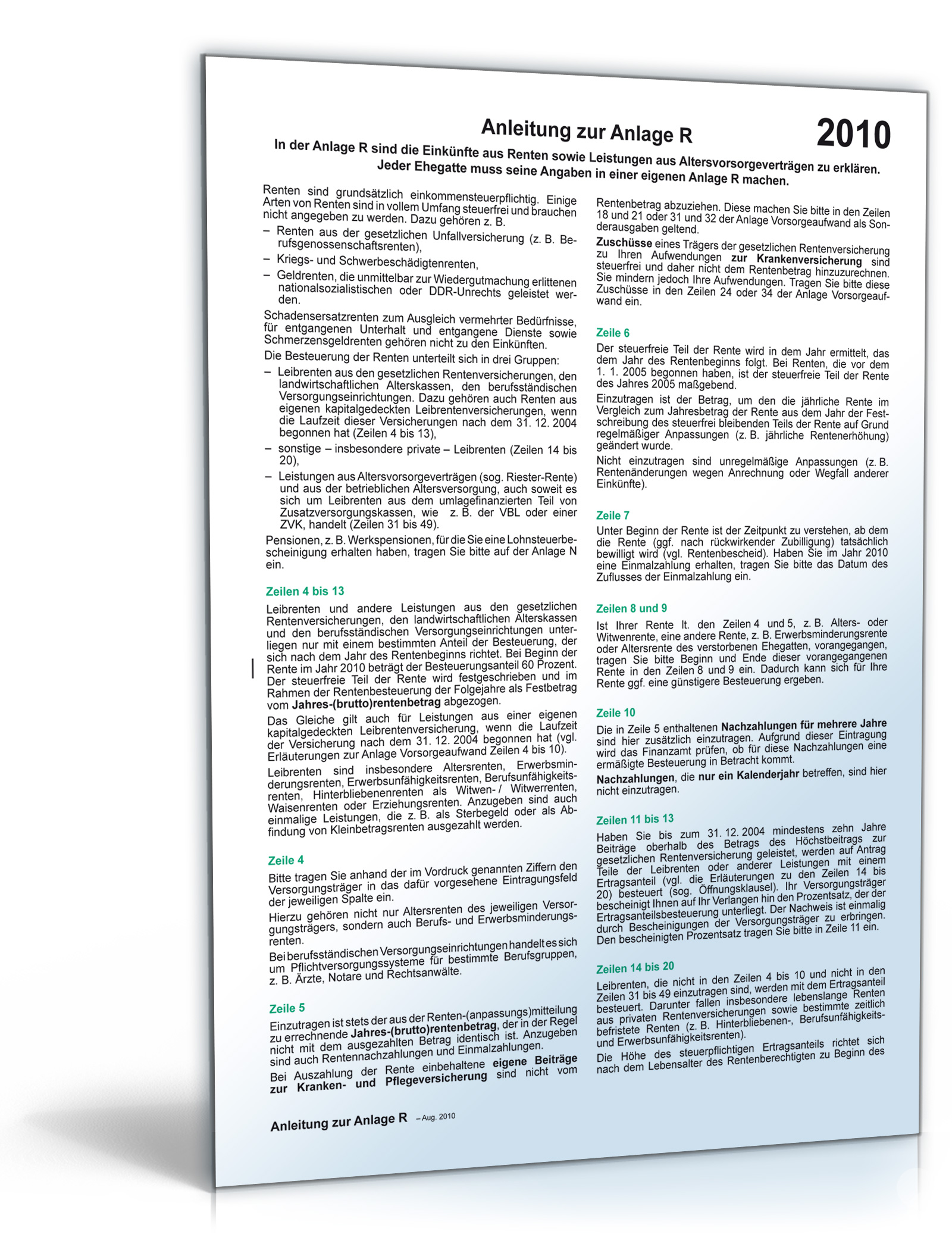 Anleitung Anlage R 2010 Dokument zum Download