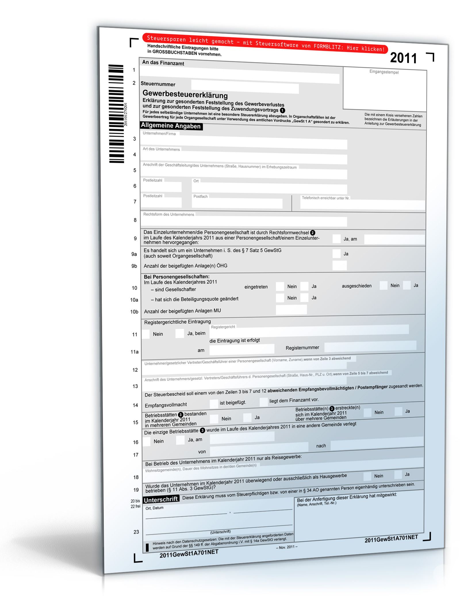 Gewerbesteuererklärung 2011 Dokument zum Download