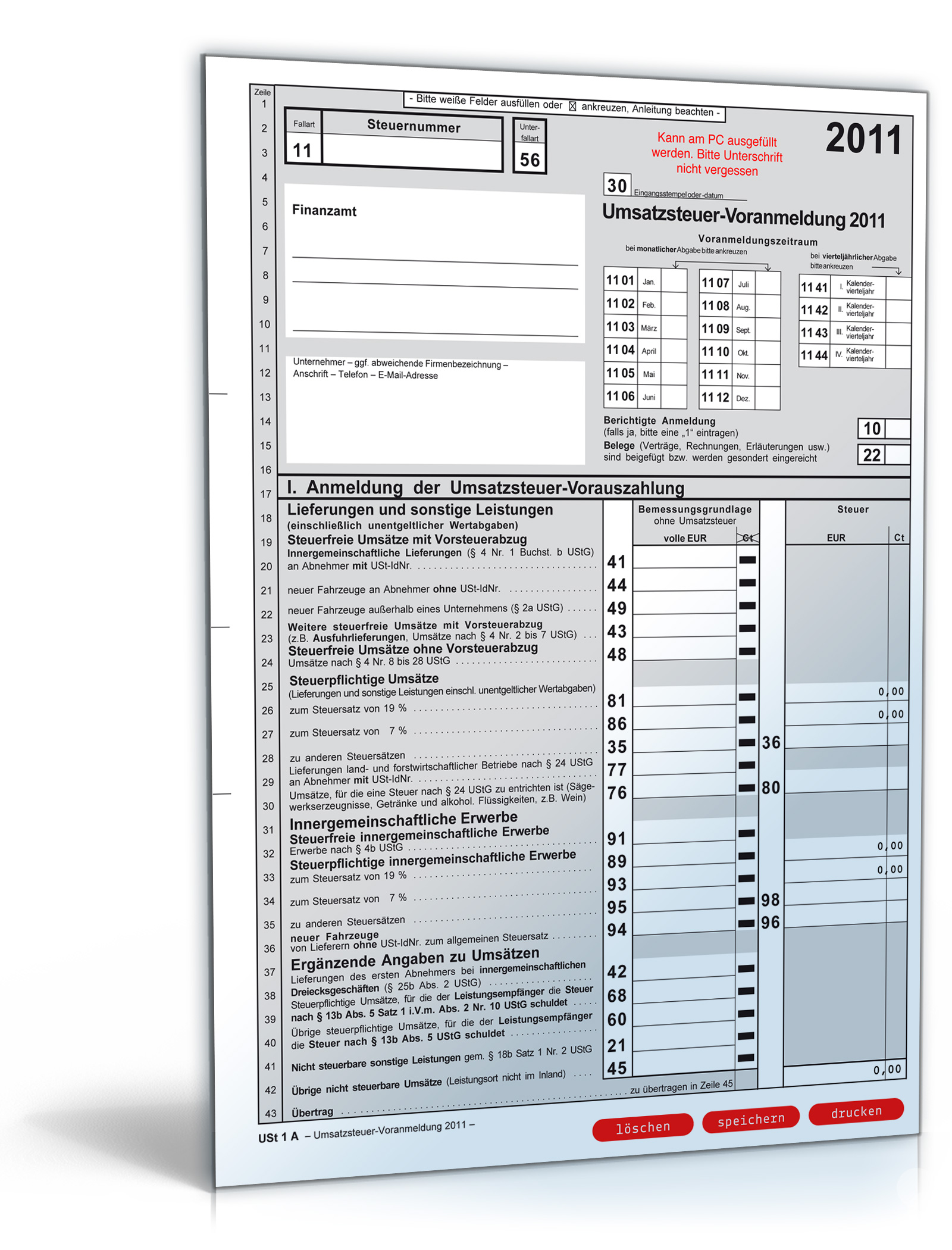 Umsatzsteuer-Voranmeldung 2011 Dokument zum Download