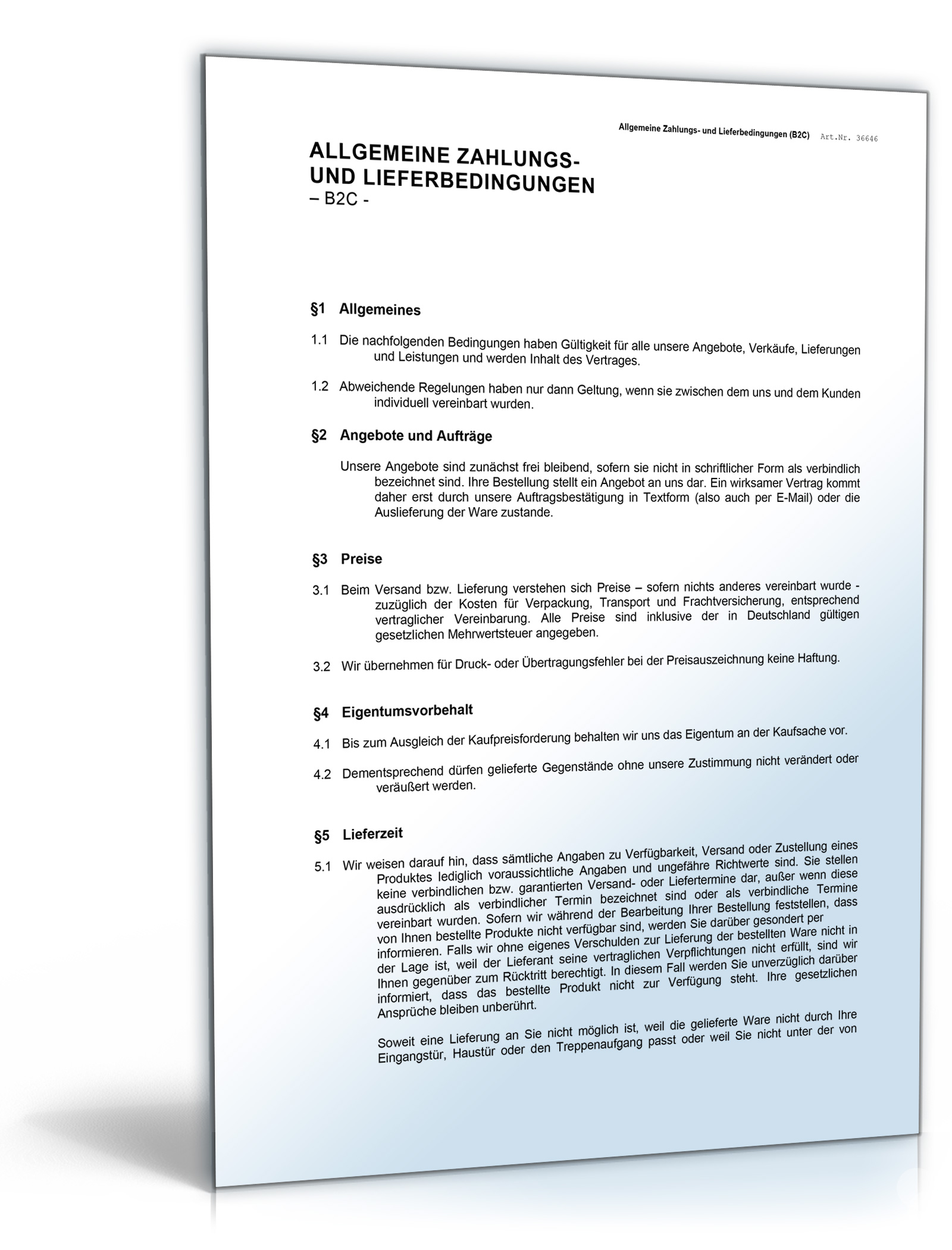 Allgemeine Liefer- und Zahlungsbedingungen (AGB) Dokument zum Download