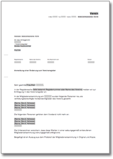 Anmeldung einer Änderung beim Vereinsregister Dokument zum Download