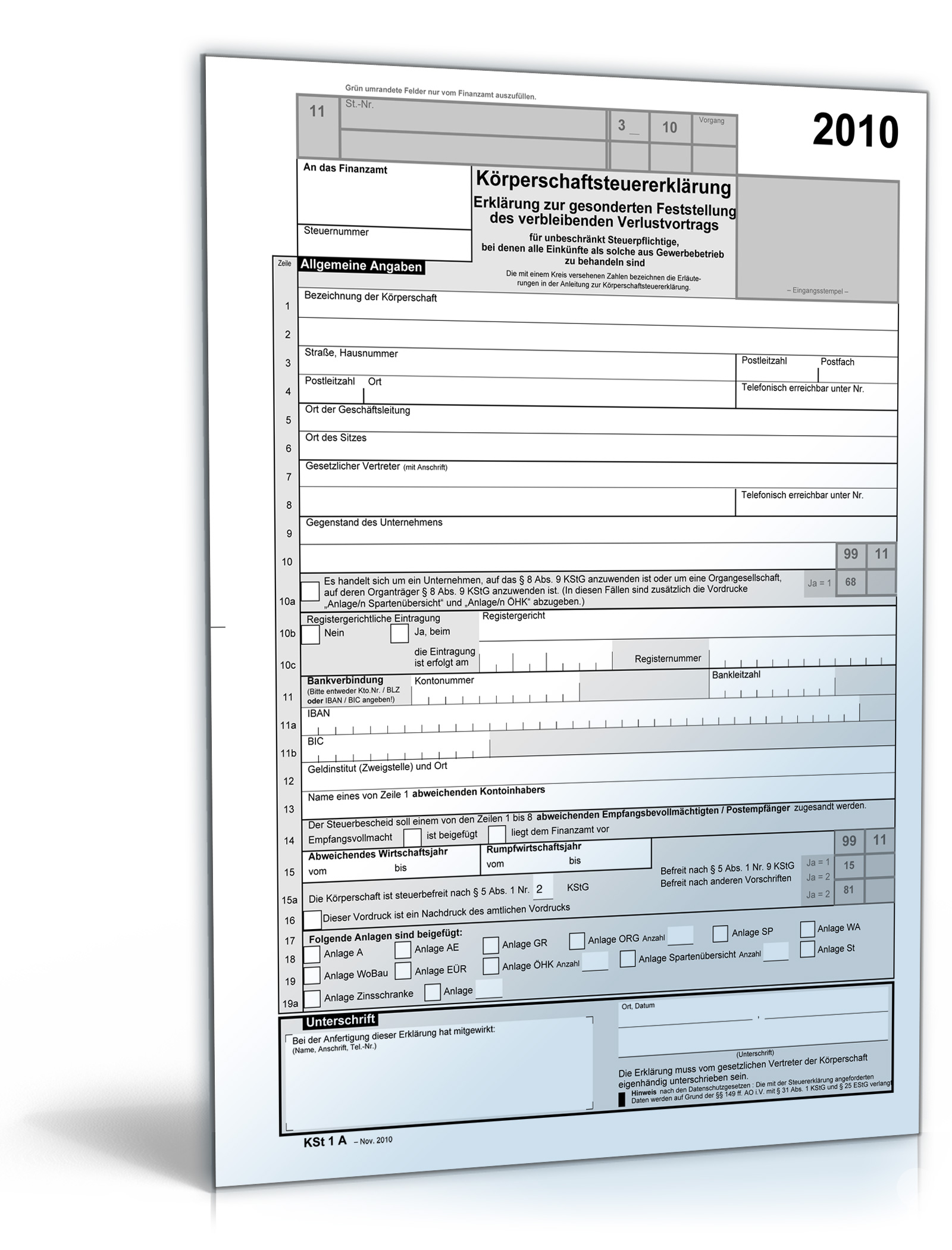 Körperschaftsteuererklärung 2010 Dokument zum Download