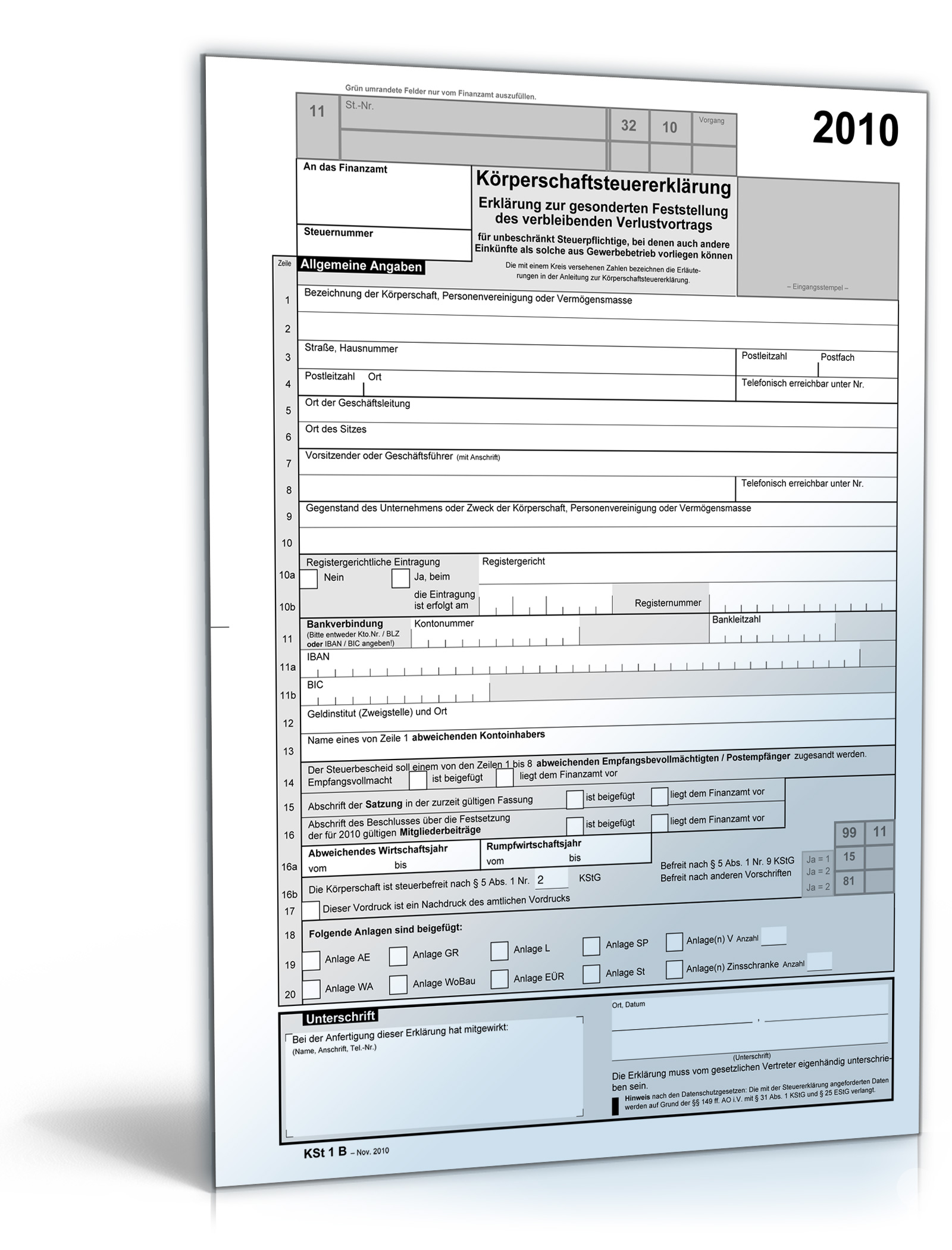 Körperschaftsteuererklärung 2010 Dokument zum Download