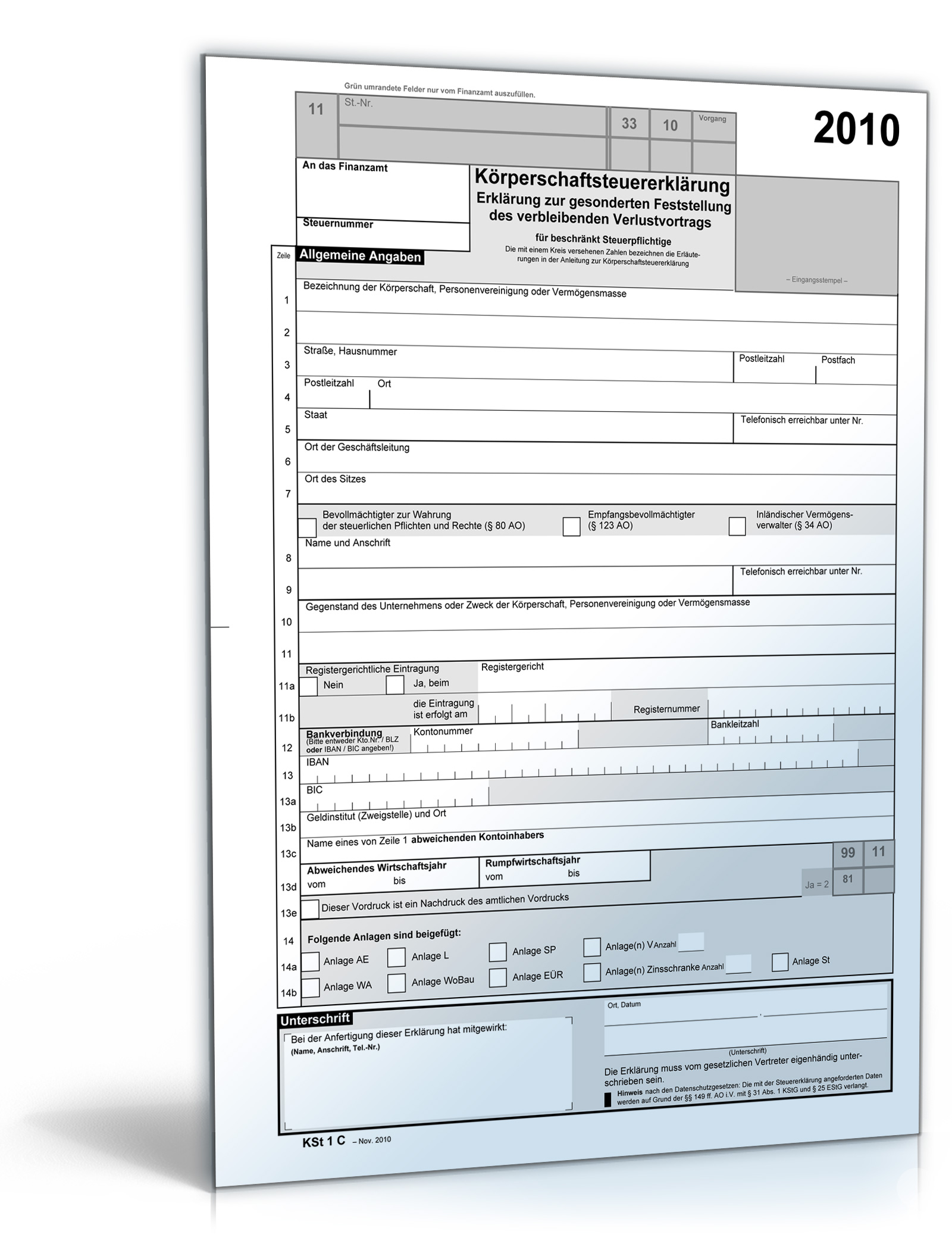 Körperschaftsteuererklärung 2010 Dokument zum Download