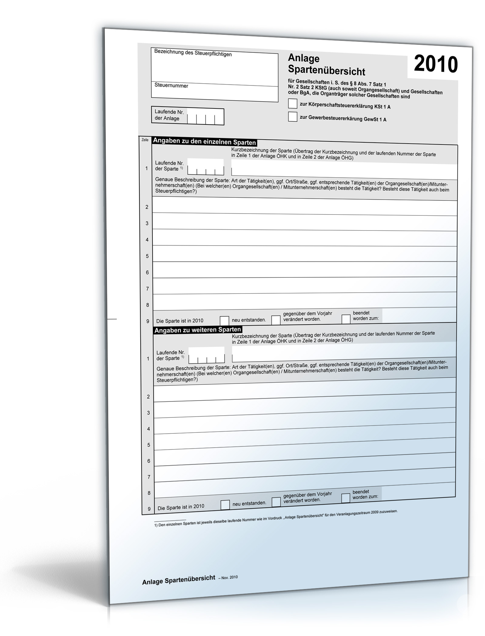 Anlage Spartenübersicht 2010 Dokument zum Download