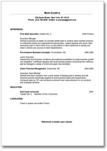 Lebenslauf für eine Position im Management (Englisch) Dokument zum Download